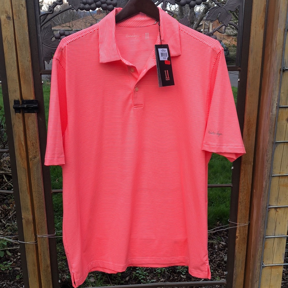 Walter Hagen 11 Majors salmon/white polyester blend polo size L